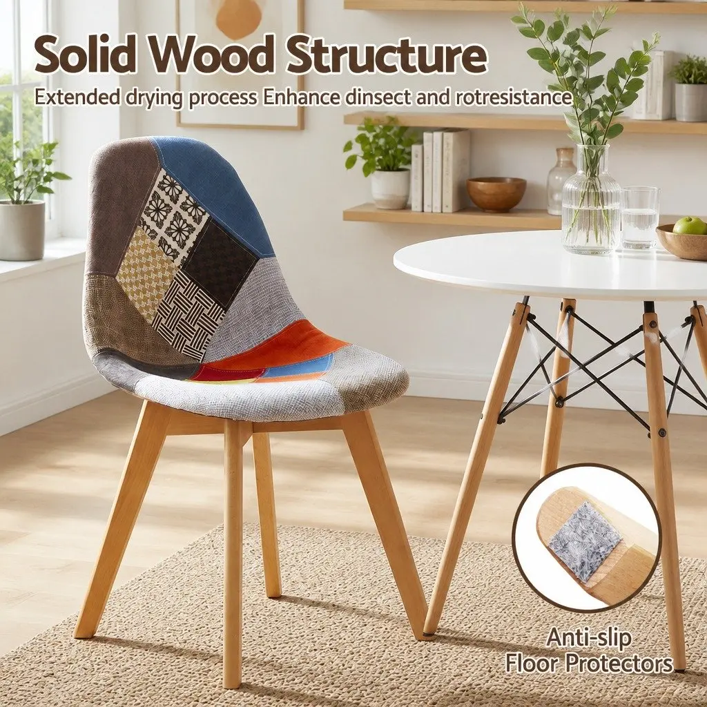 Dining Set MDF 90cm Round White Multicolour 2 Seater with Beech Wood Legs and ABS Plastic Chairs