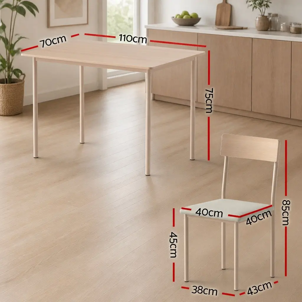 5 Piece Dining Set MDF Powder-coated Metal Compact Natural Beige