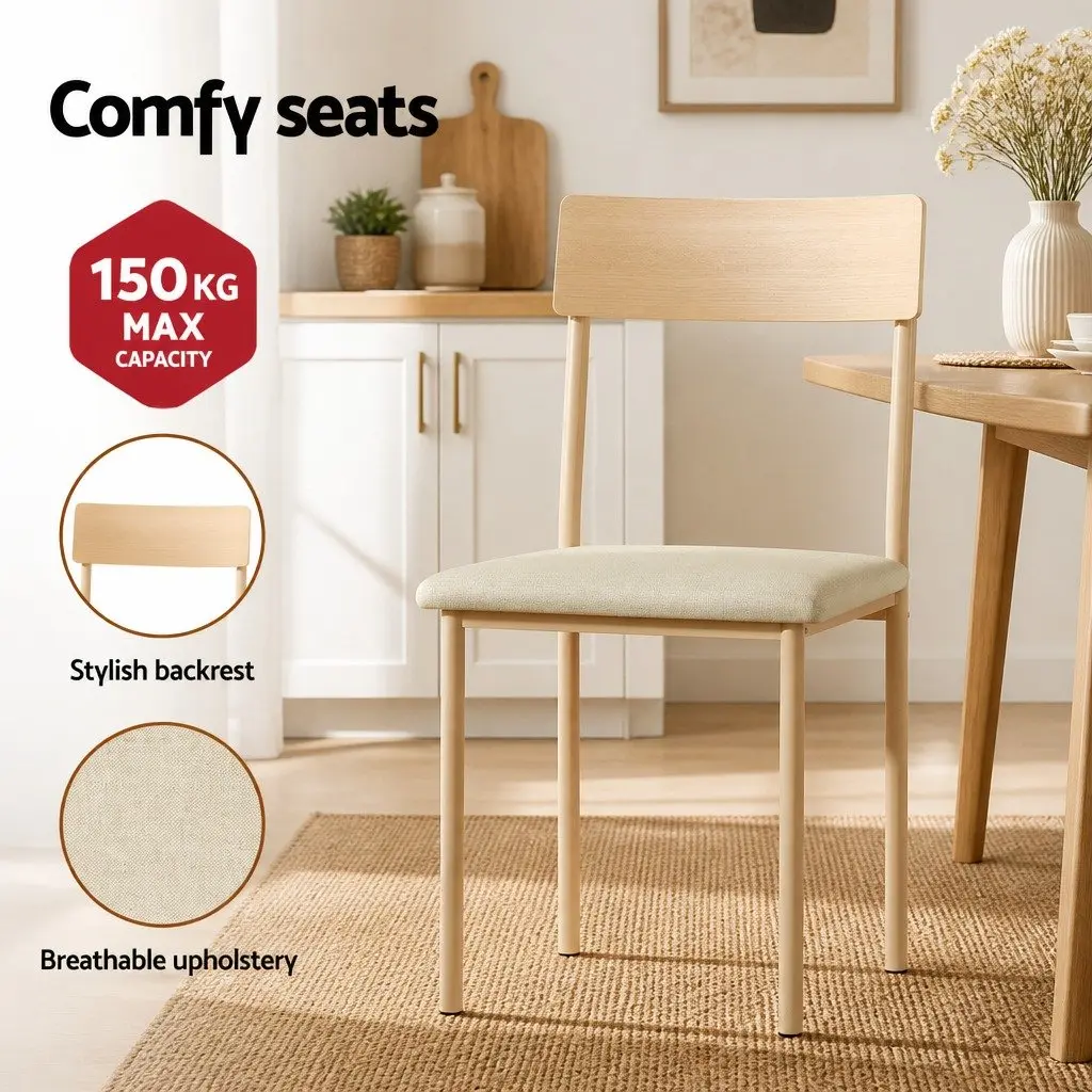 5 Piece Dining Set MDF Powder-coated Metal Compact Natural Beige