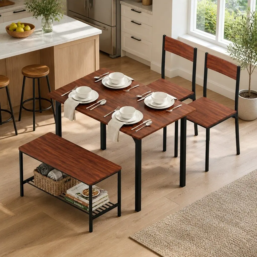 Dining Table and Chairs Set with Storage Bench