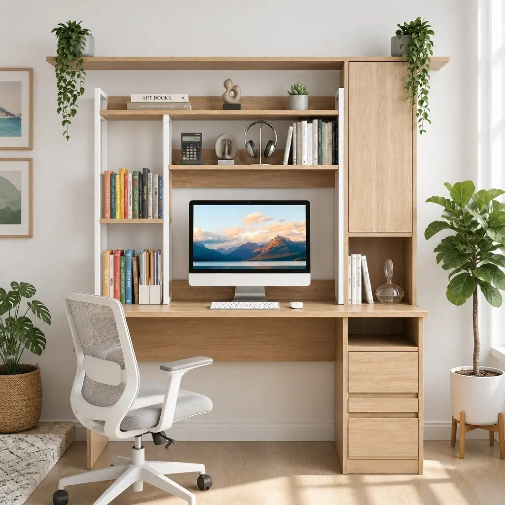 2-Tier Desk Organizer Shelf PB Board Metal Frame 100cm Width 24cm Depth White Walnut