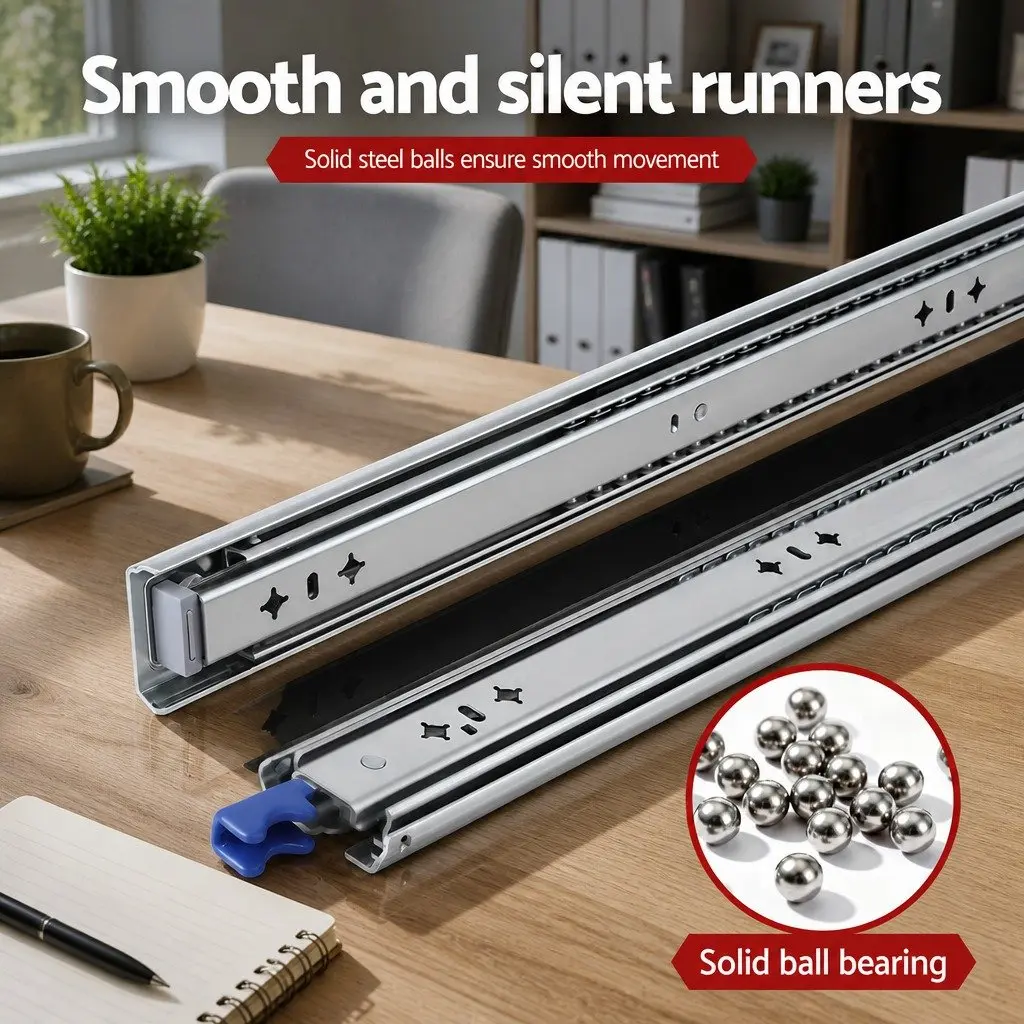 Drawer Slides Cold Rolled Steel Full Extension 750-1500mm Silver