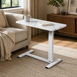Height Adjustable White Sofa Bed Side Table with Wheels