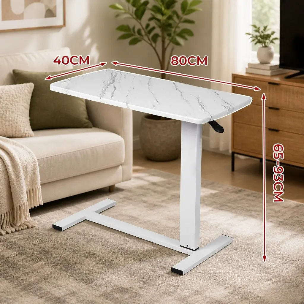 Height Adjustable White Sofa Bed Side Table with Wheels