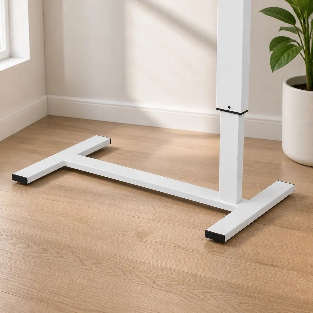 Height Adjustable White Sofa Bed Side Table with Wheels