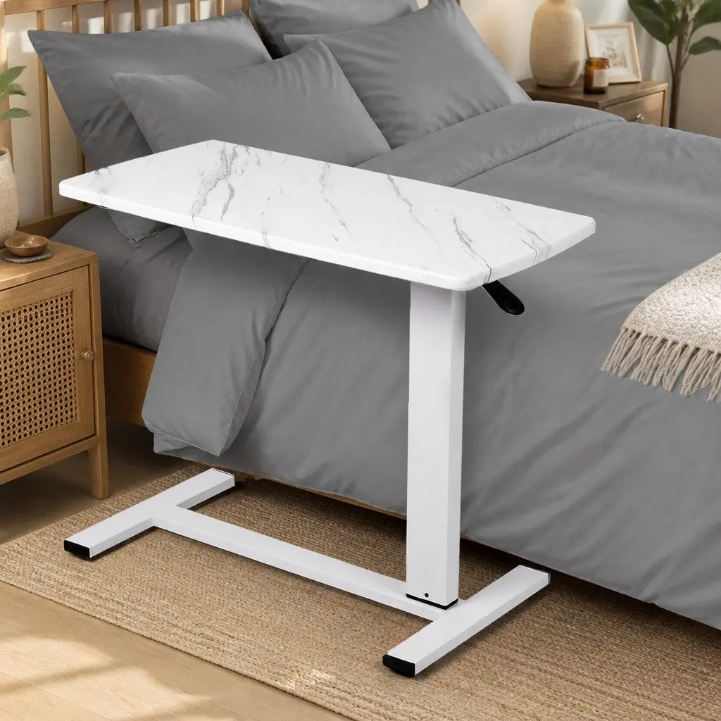 Height Adjustable White Sofa Bed Side Table with Wheels