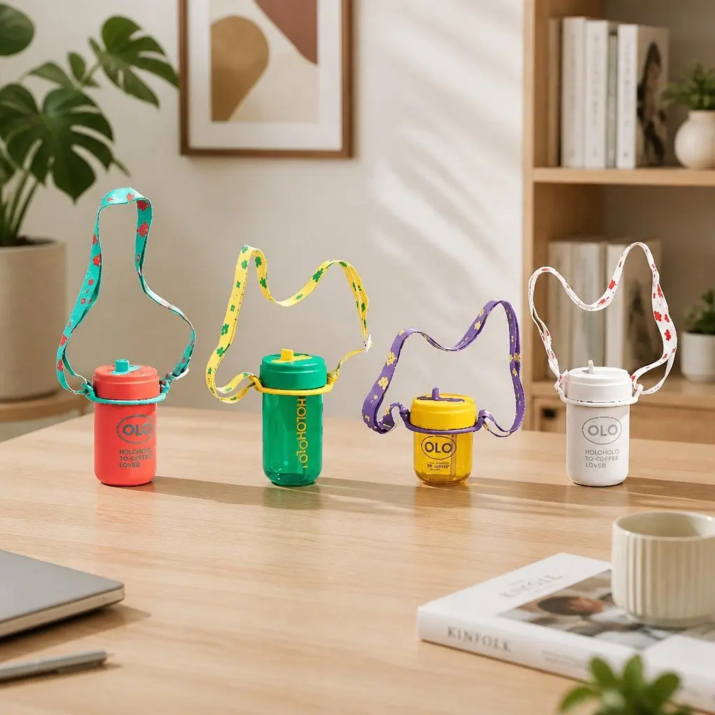 Coffee Cup Strap Holder Carrier Portable On-the-Go Beverage Container Purple