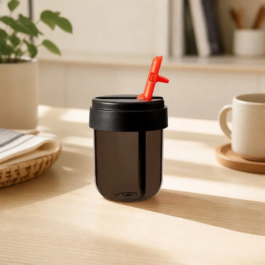 Heat-Resistant Grey Coffee Cup with Straw 300ml
