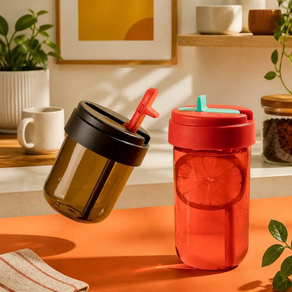Heat-Resistant Grey Coffee Cup with Straw 300ml