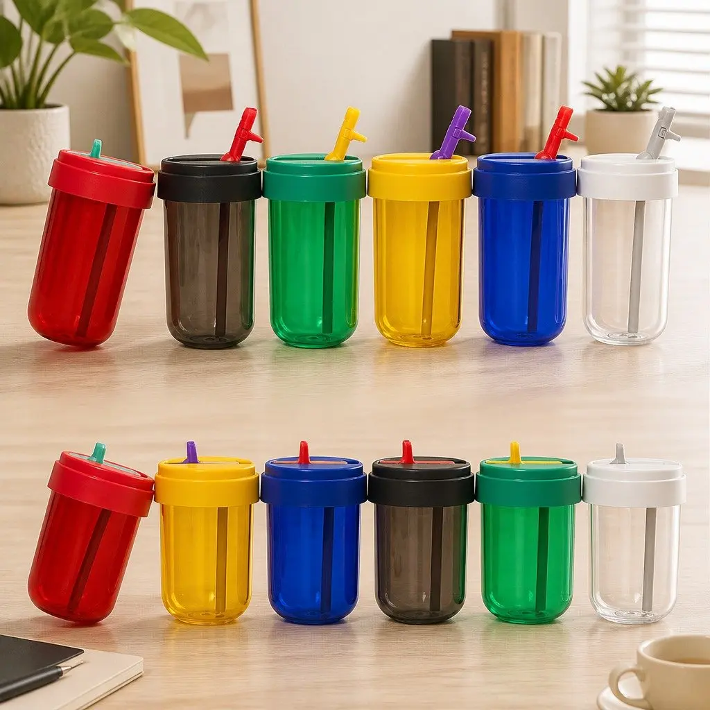 Heat-Resistant Grey Coffee Cup with Straw 300ml