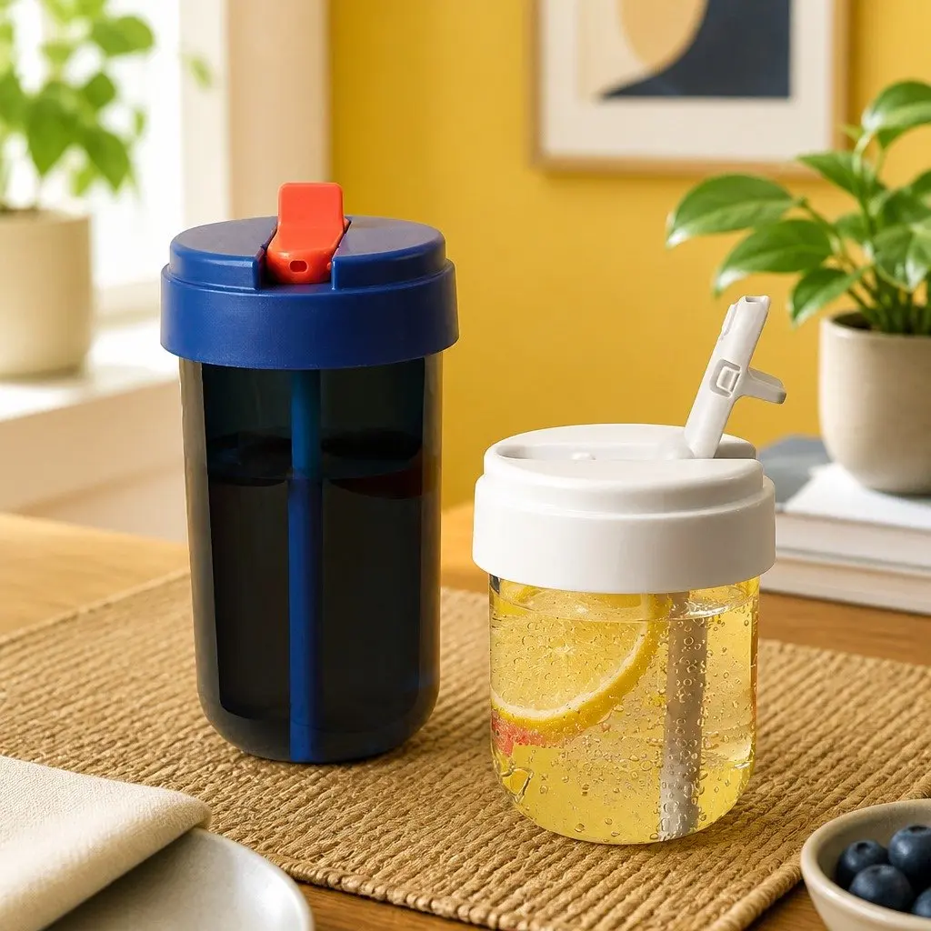 Heat-Resistant Grey Coffee Cup with Straw 300ml