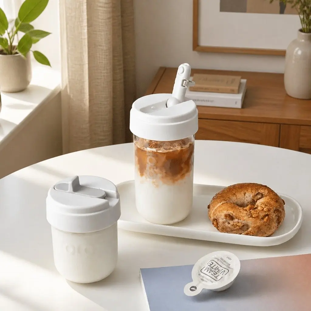 Heat-Resistant Grey Coffee Cup with Straw 300ml