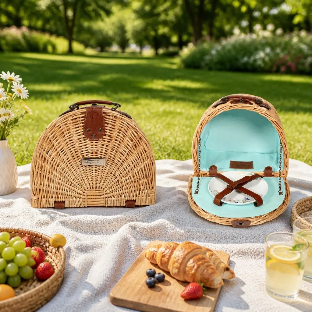 Handmade Semi Round Picnic Basket for Outdoor Dining