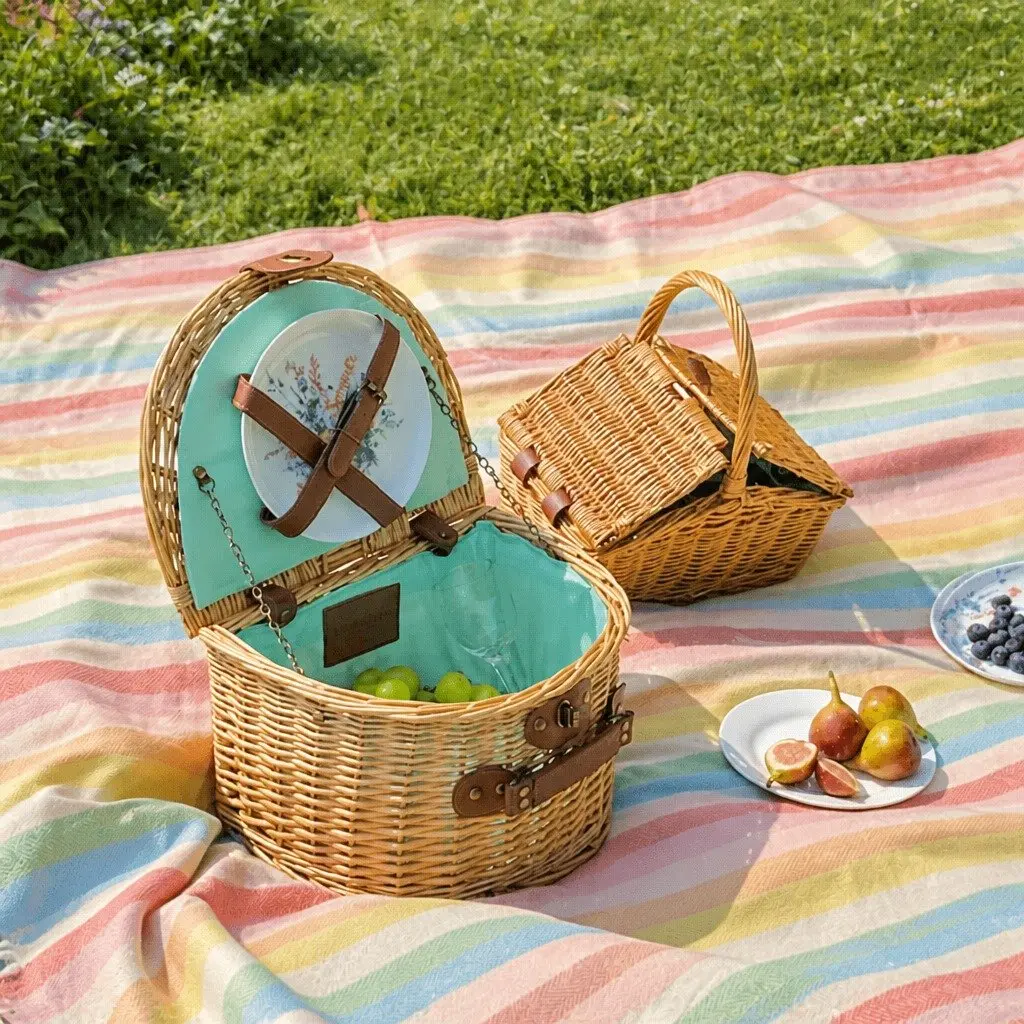 Handmade Semi Round Picnic Basket for Outdoor Dining