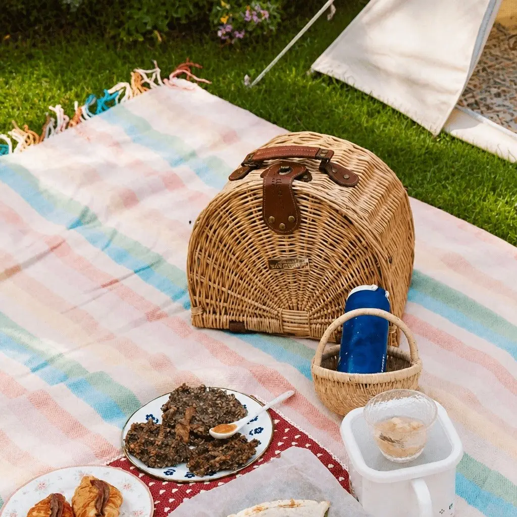 Handmade Semi Round Picnic Basket for Outdoor Dining