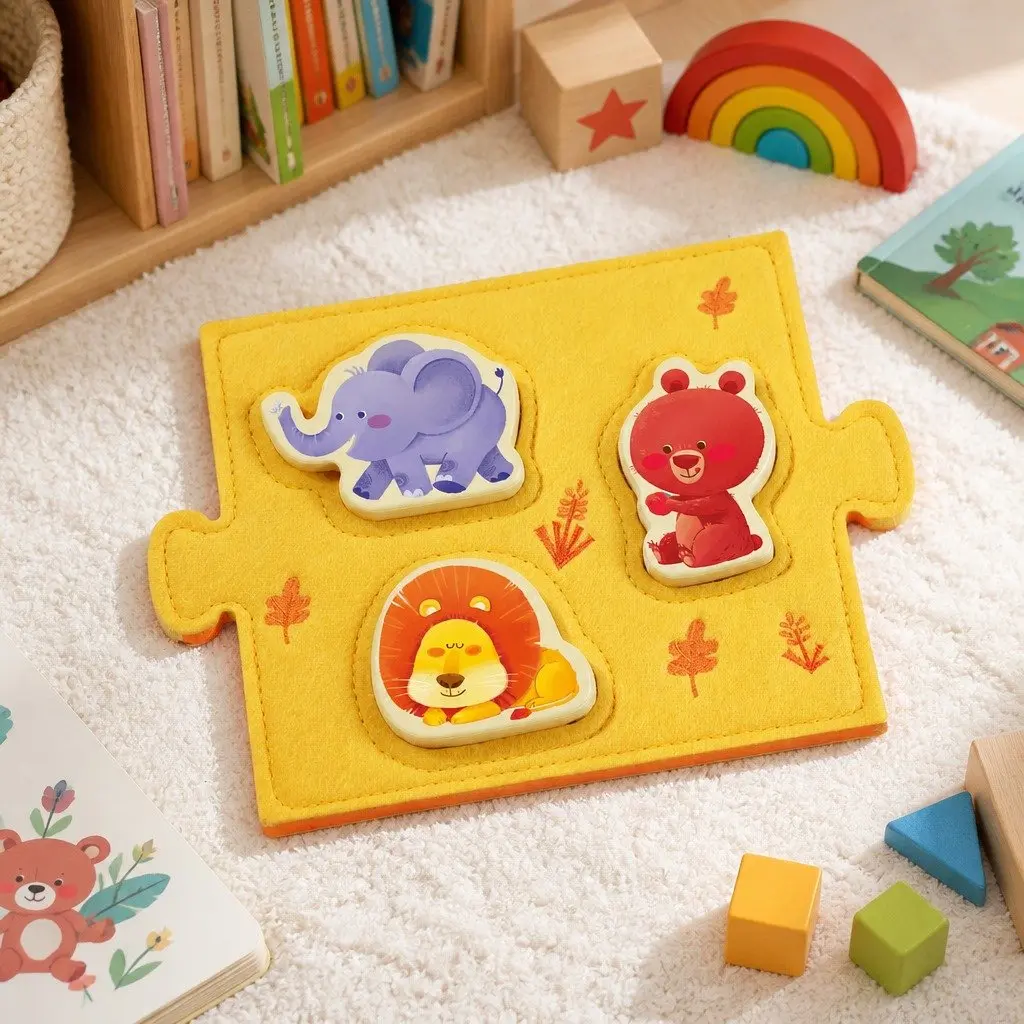 Leveled Puzzle Step 0 Felt Board with Wooden Pieces