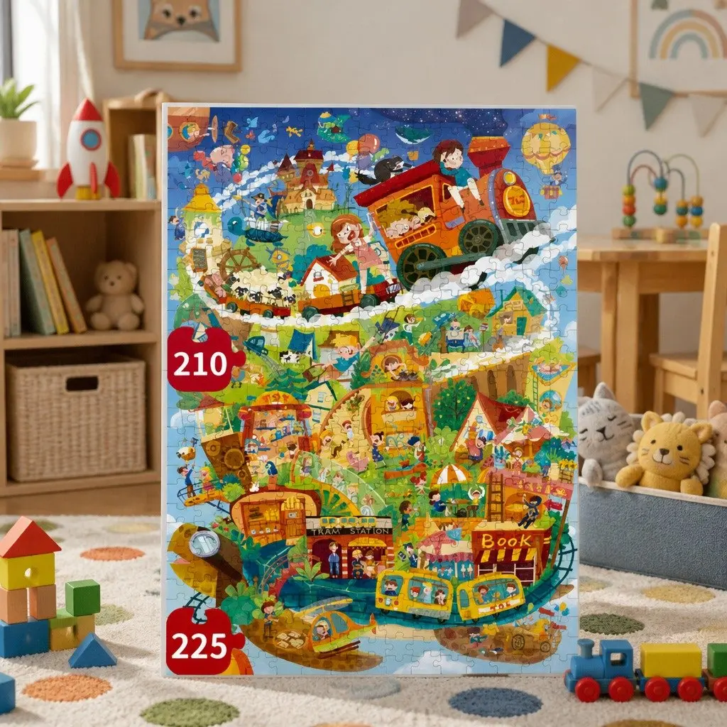 Educational Toy Kids Puzzle Townlet Scene 210 225 Pieces Bright Illustrations Age 7 Plus