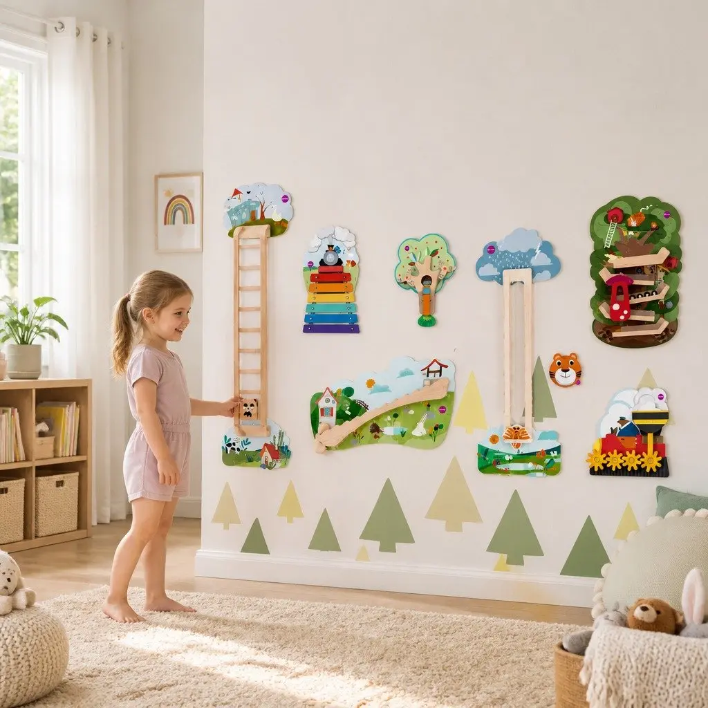 Wall Mounted Activity Board Interactive Game Toy for Kids Hoppy Bunny Friends 16.5in L 11.7in H