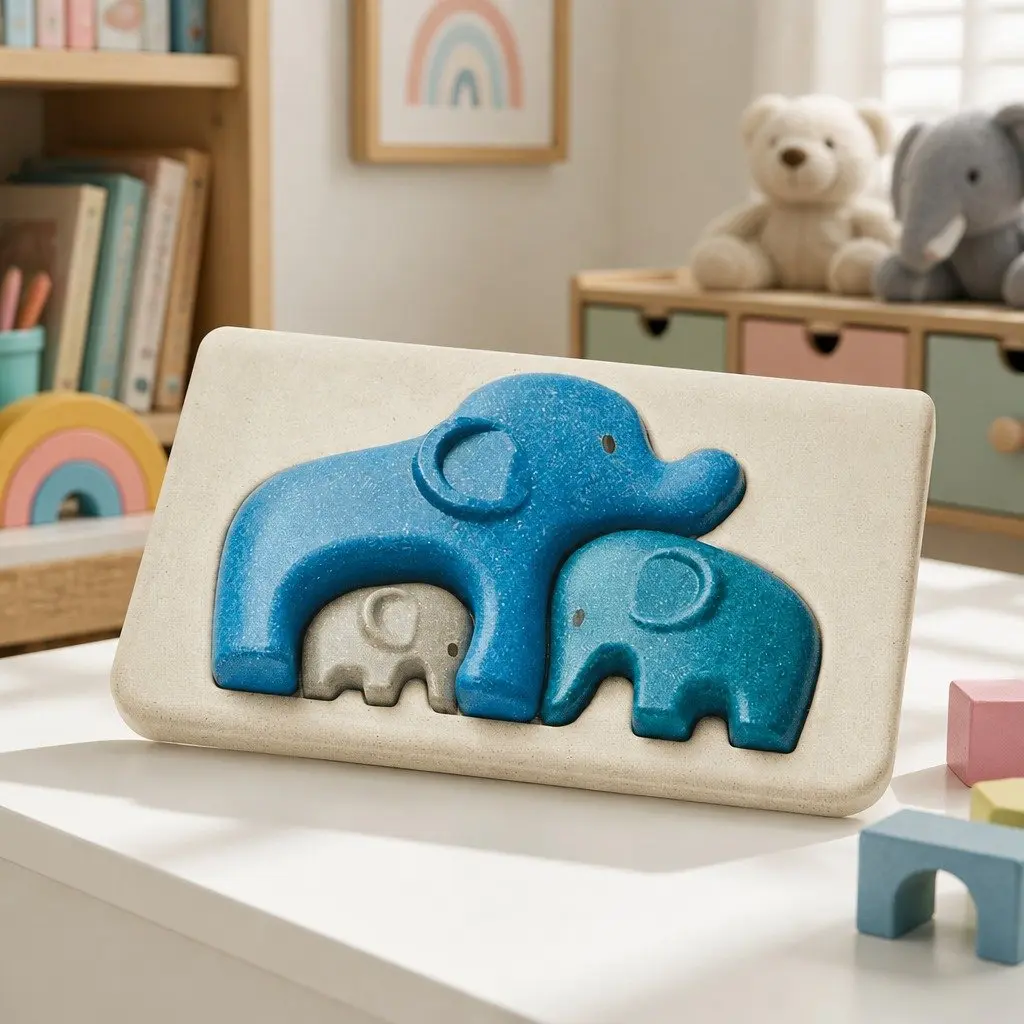 Elephant Puzzle Wooden Toy 21cm x 14cm x 2.3cm for Kids 18M+ Fine Motor Skills Problem Solving