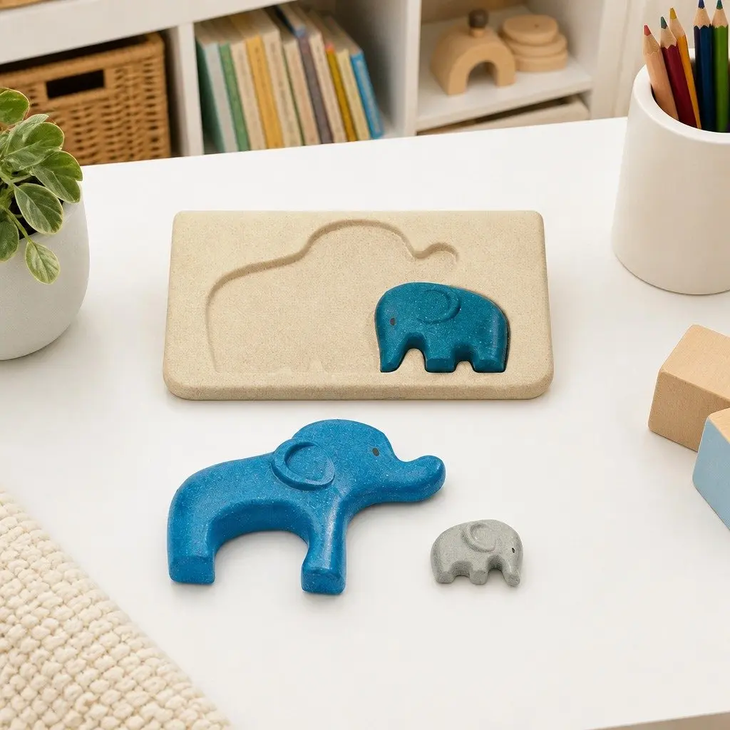 Elephant Puzzle Wooden Toy 21cm x 14cm x 2.3cm for Kids 18M+ Fine Motor Skills Problem Solving