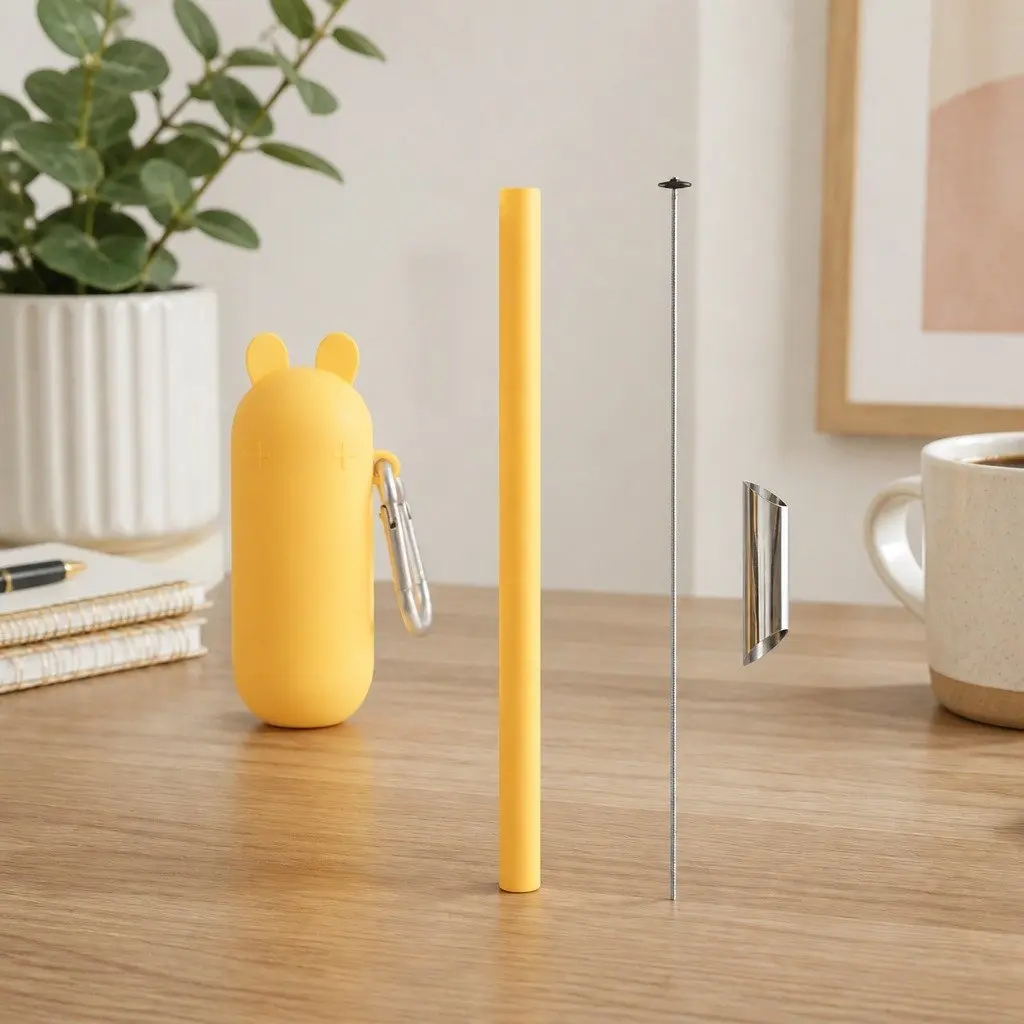Grey Reusable Bubble Tea Straw with Cleaner Kit