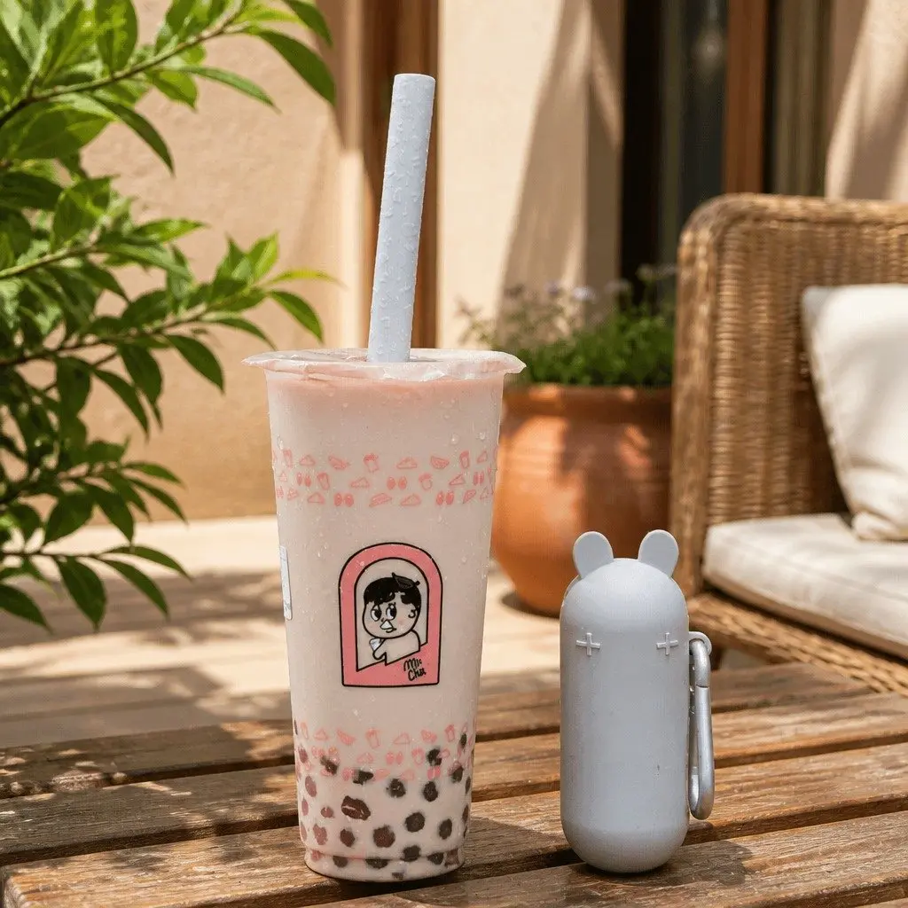 Grey Reusable Bubble Tea Straw with Cleaner Kit