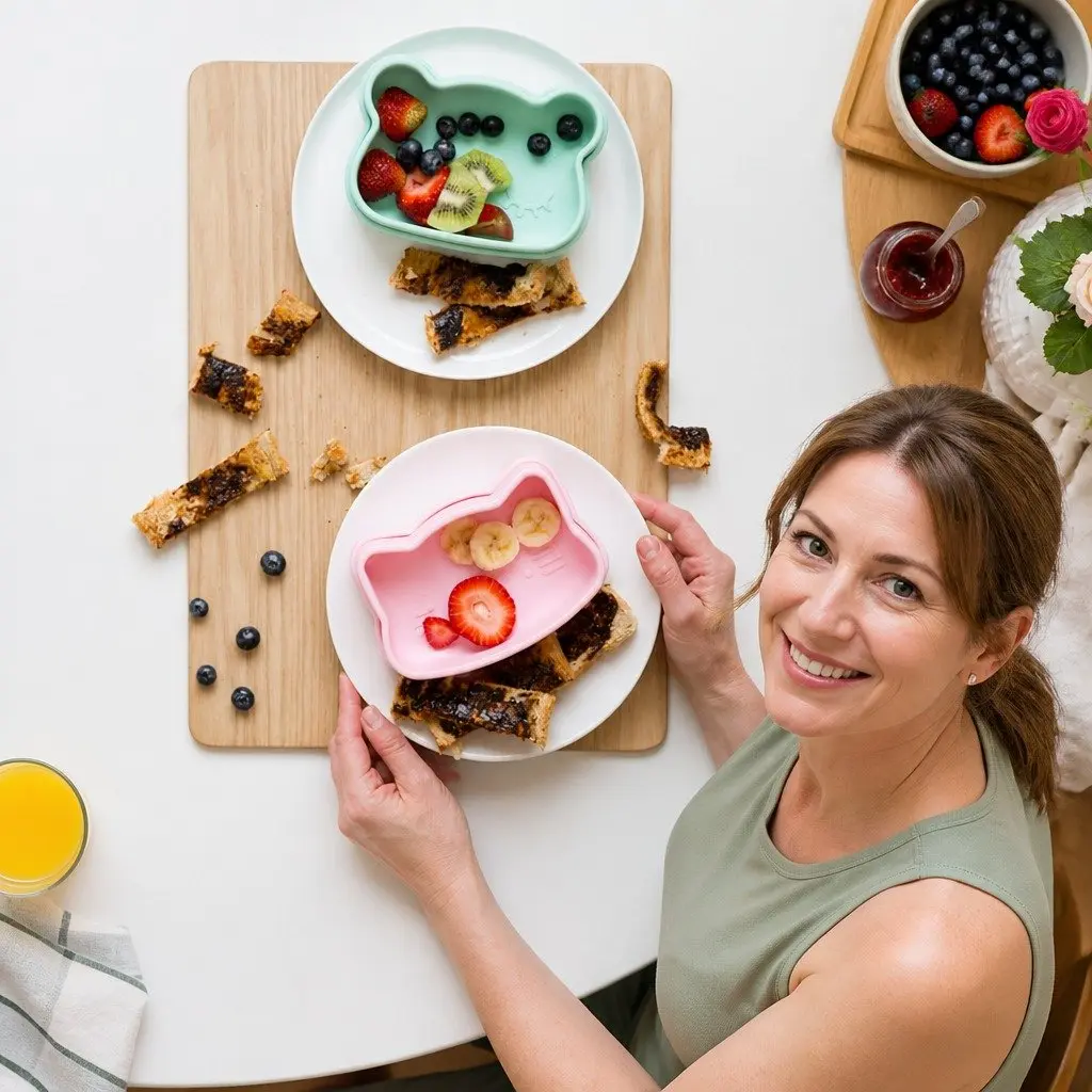 Cat Snackie Food-grade Silicone Toddler Snack Bowl Plate Set Rust 15.8cm x 11.5cm x 4.8cm