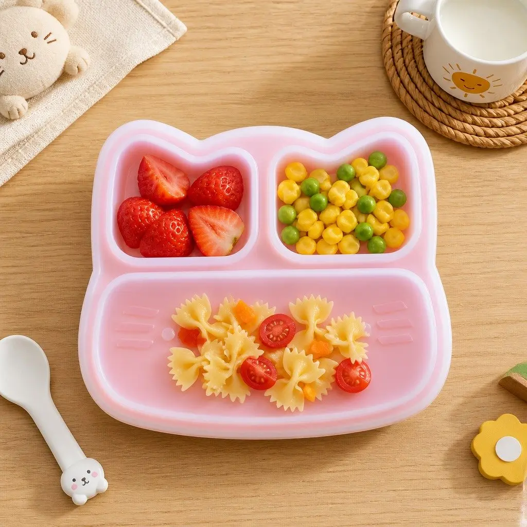 Suction Plate Silicone 21cm Charcoal Toddler Divided Feeding Plate