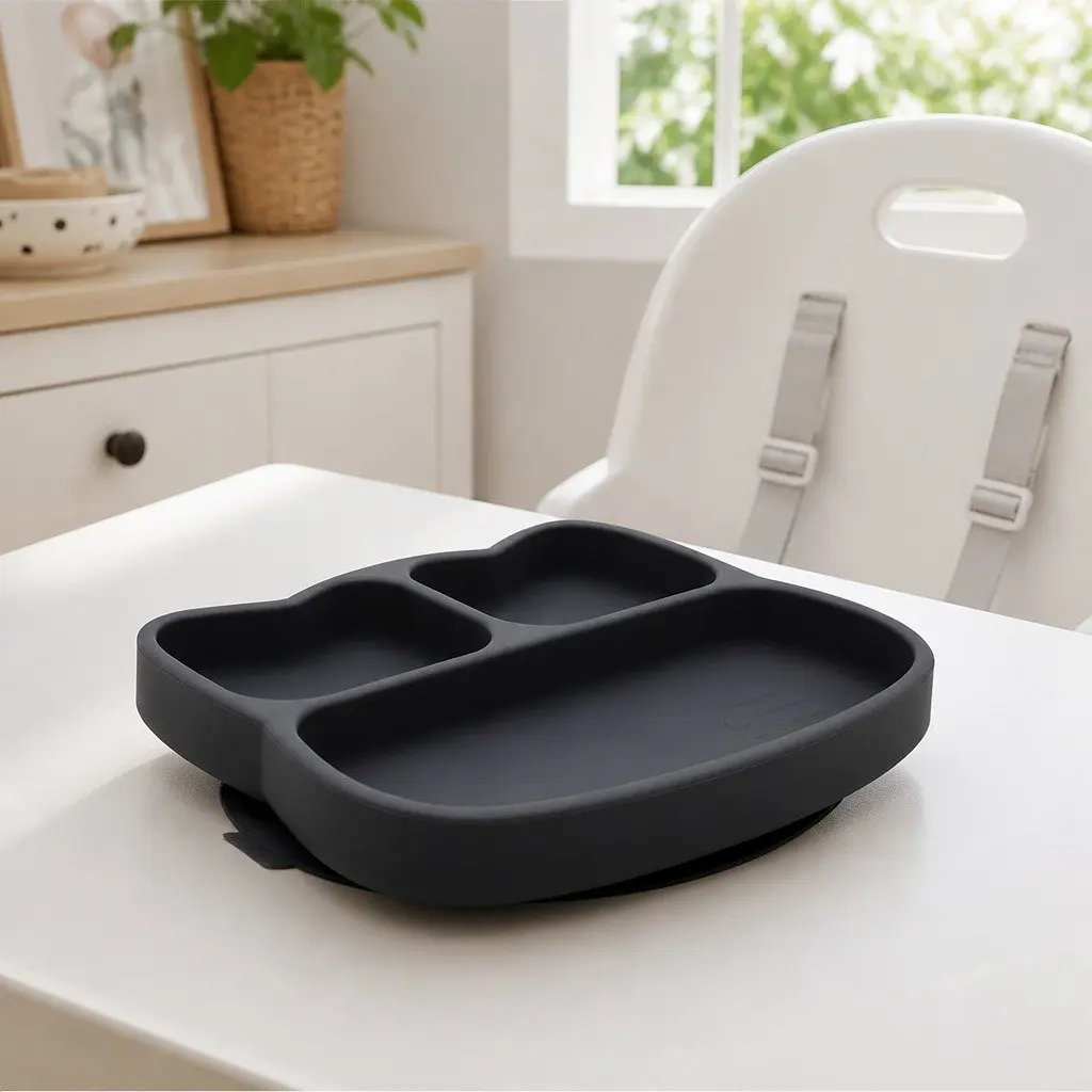Divided Plate Food Grade Silicone Three Section Charcoal