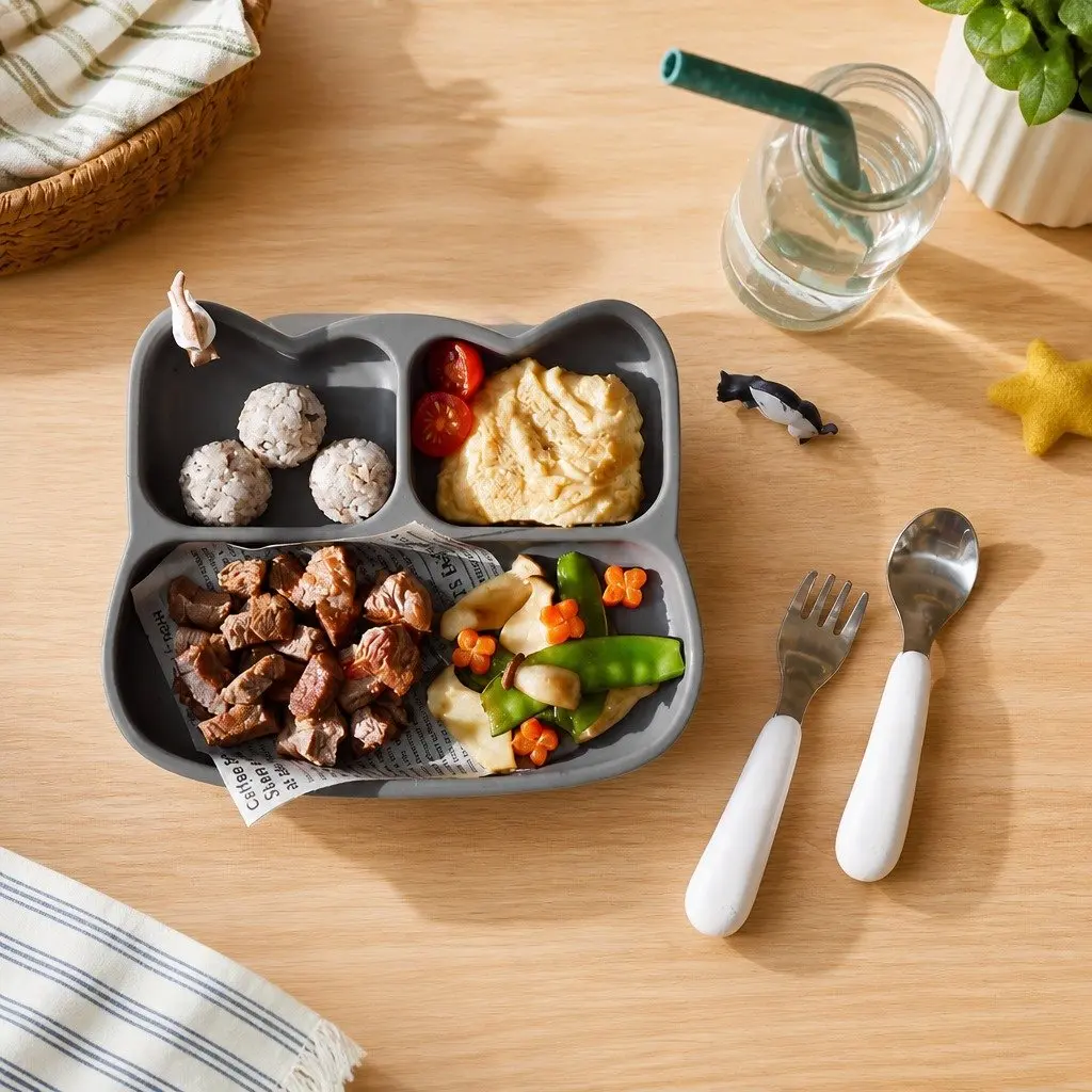 Divided Plate Food Grade Silicone Three Section Charcoal