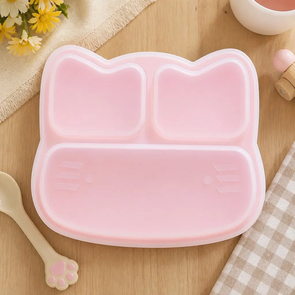 Divided Plate Food Grade Silicone Three Section Charcoal