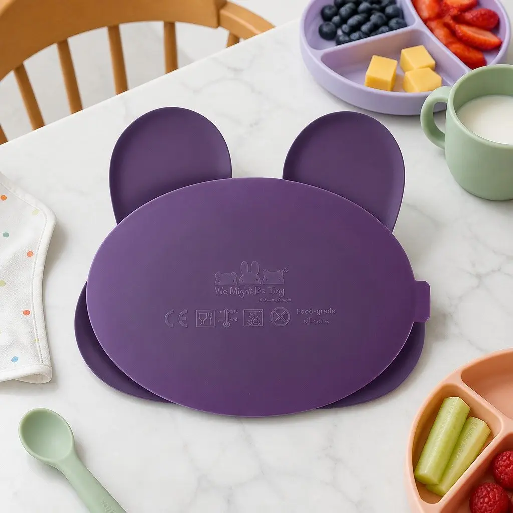 Suction Base Plate Silicone 21cm 19cm Plum