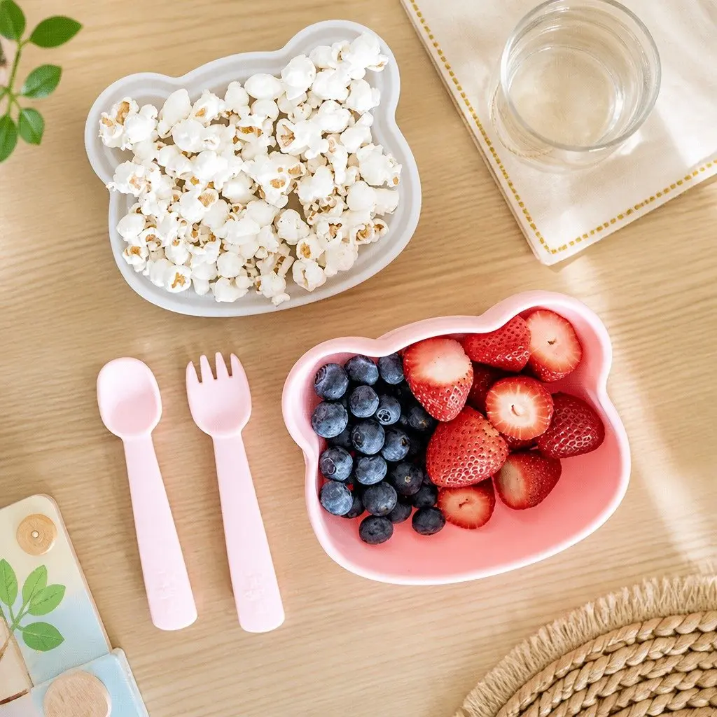 Fork and Spoon Set Silicone Baby First Cutlery Travel Case Powder Pink