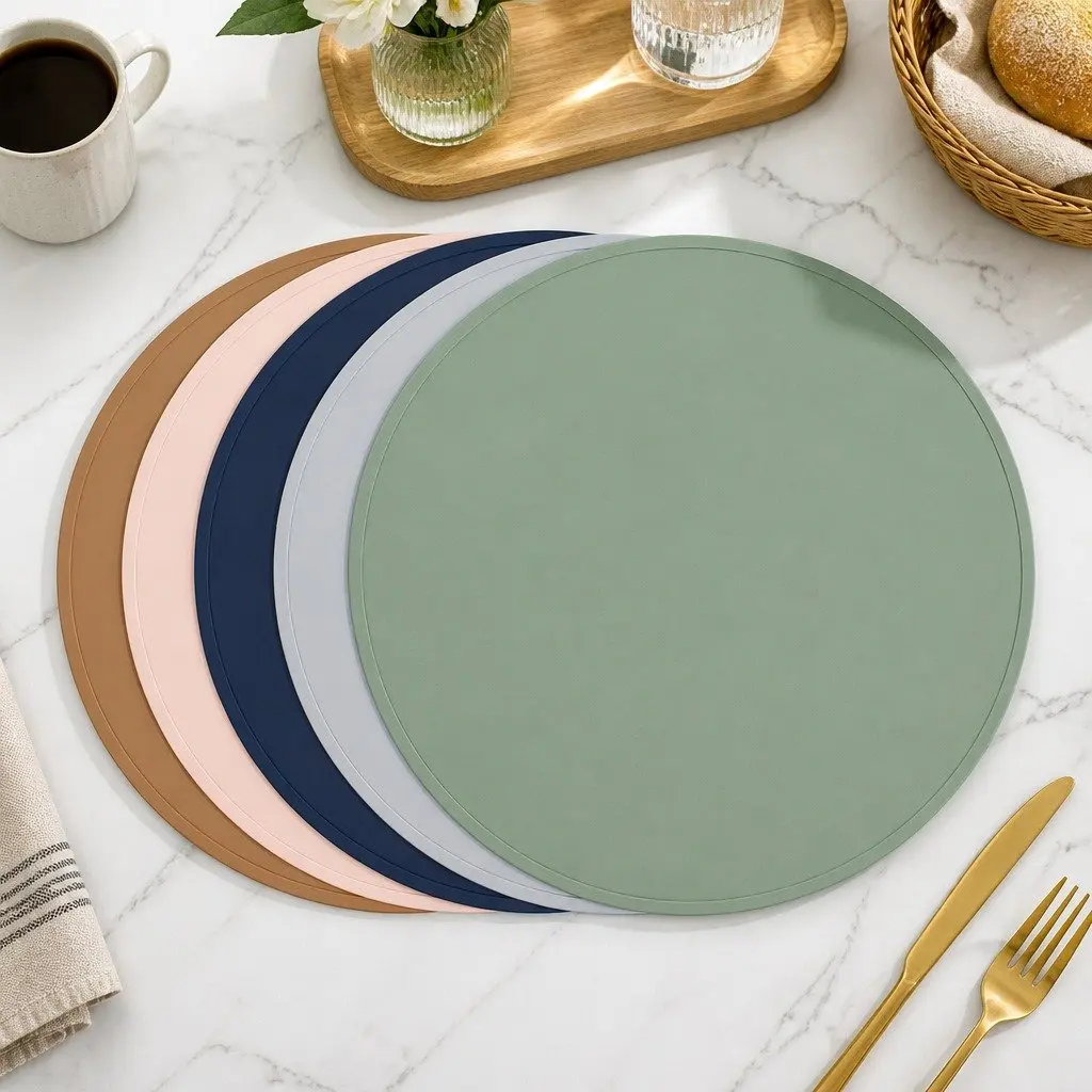 Round Silicone Placemat Navy 38cm Non-Slip Dishwasher Safe