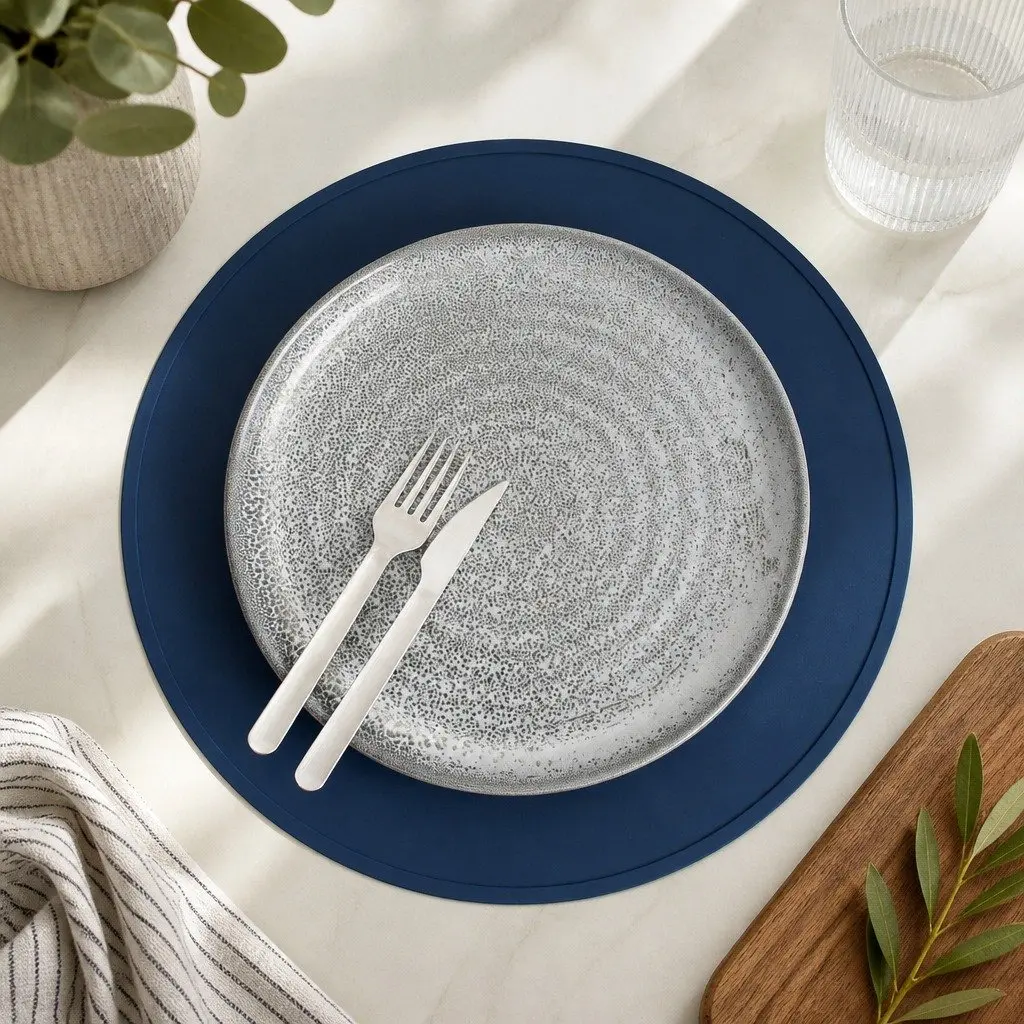 Round Silicone Placemat Navy 38cm Non-Slip Dishwasher Safe
