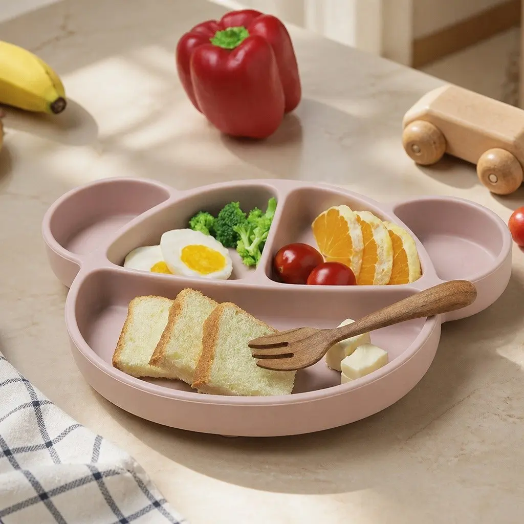 Silicone Suction Food Plate with Lid for Kids