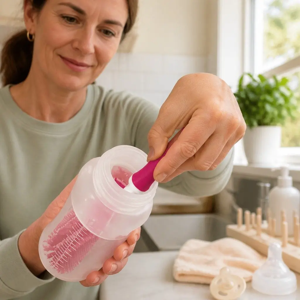 Pink Silicone Baby Bottle Brush for Cleaning