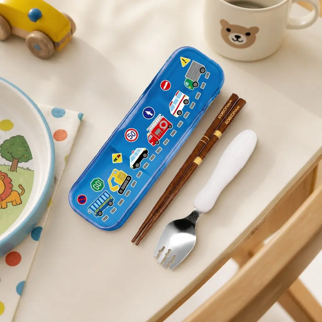 Spork Set Natural Wood Chopsticks Kids Dining Travel Utensil Case