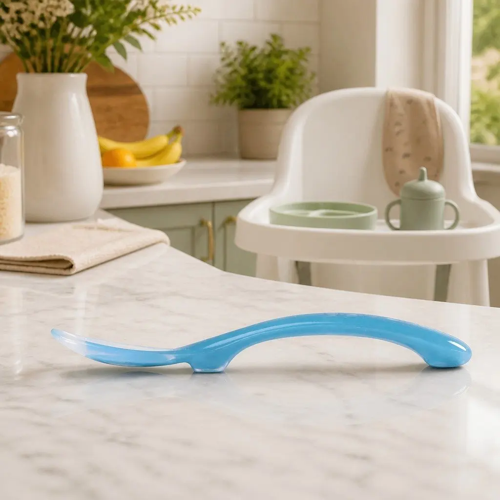 Silicone Suction Divided Plate Spoon Set Baby Mealtime Feeding Tableware Blue