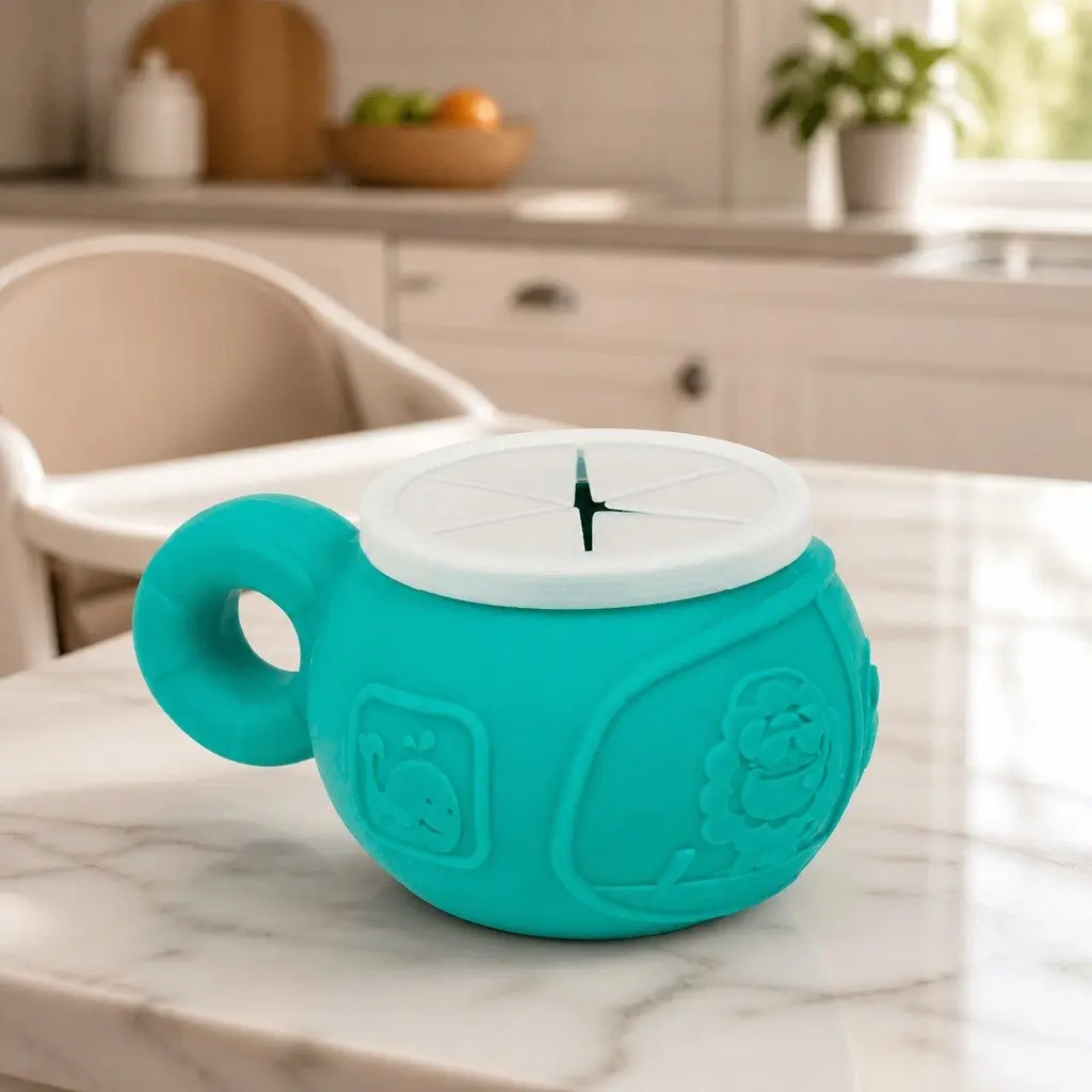 Green Snack Bowl for Toddlers with Spill-Proof Lid