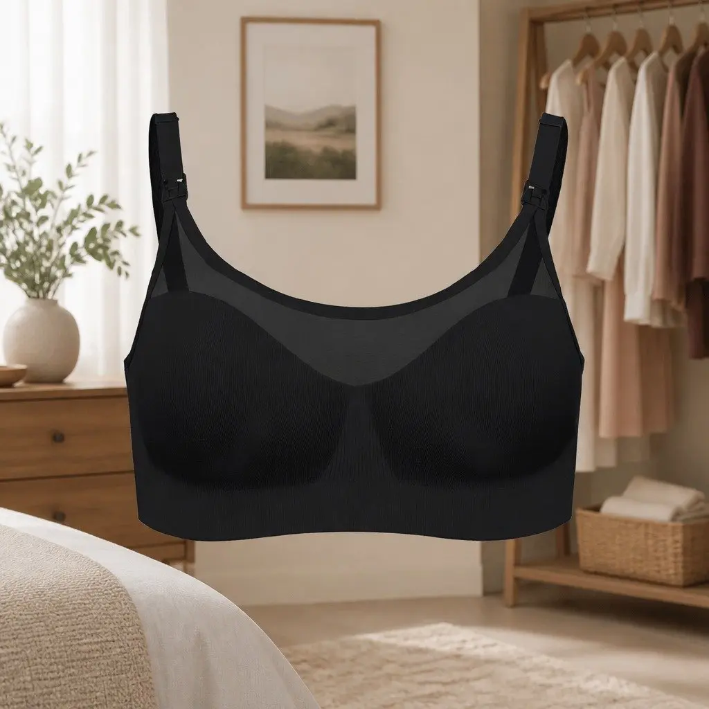 Nursing Bra Seamless Sheer Mesh Scoop Neckline Sweetheart Cut Maternity Bra S