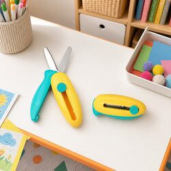 Spring-Action Pocket Scissors Kids Crafts Round Curved Blade Retractable Safe