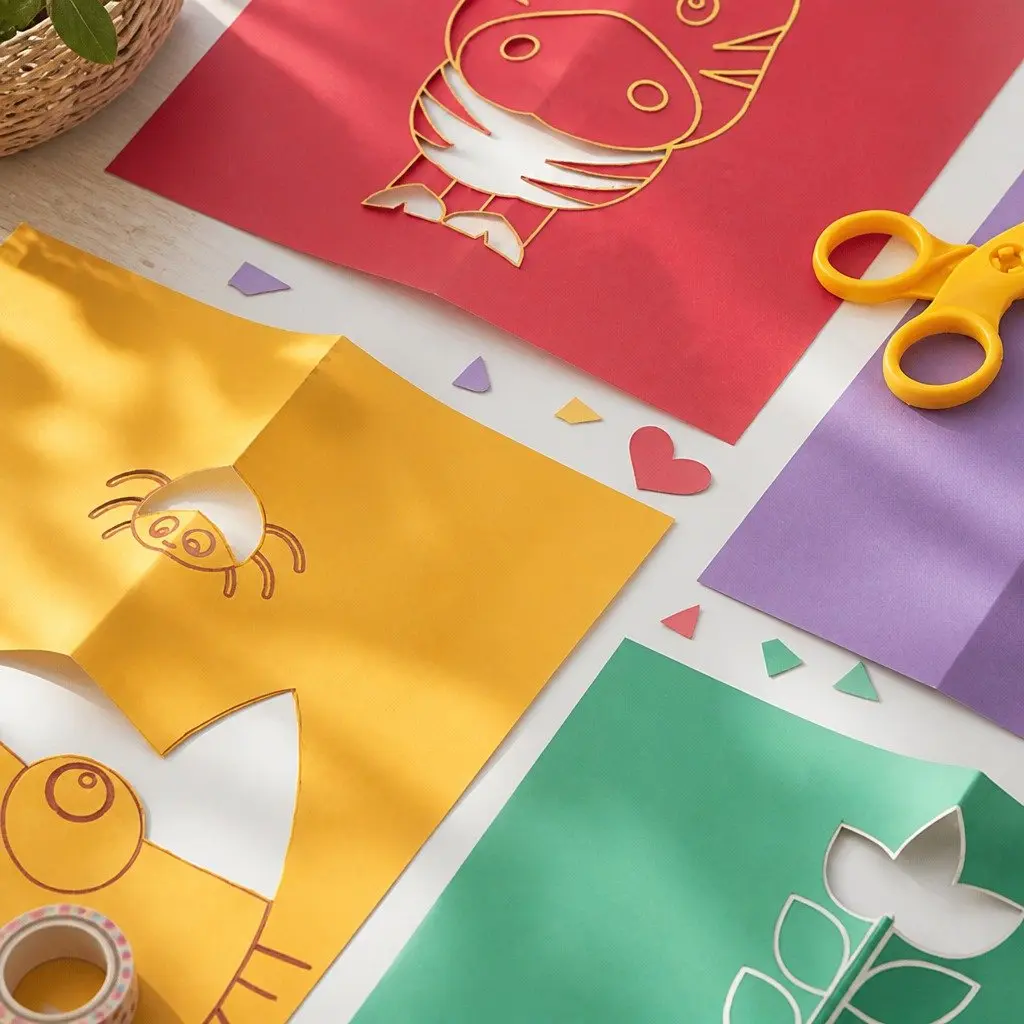 Paper Cutting and Origami Activity Set for Kids Flower Pattern Craft Kit DIY