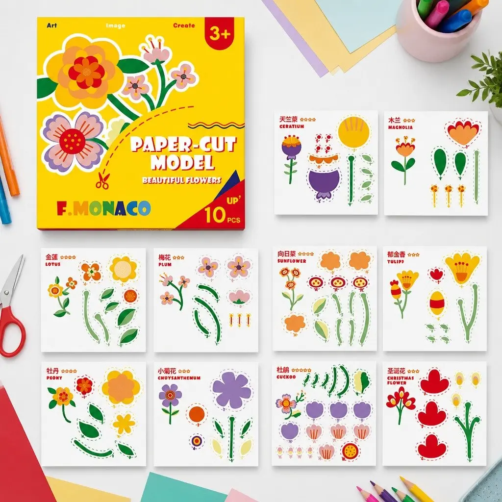 Paper Cut Craft Set Paper 3 Pack Kids Flower Food Outdoor Theme