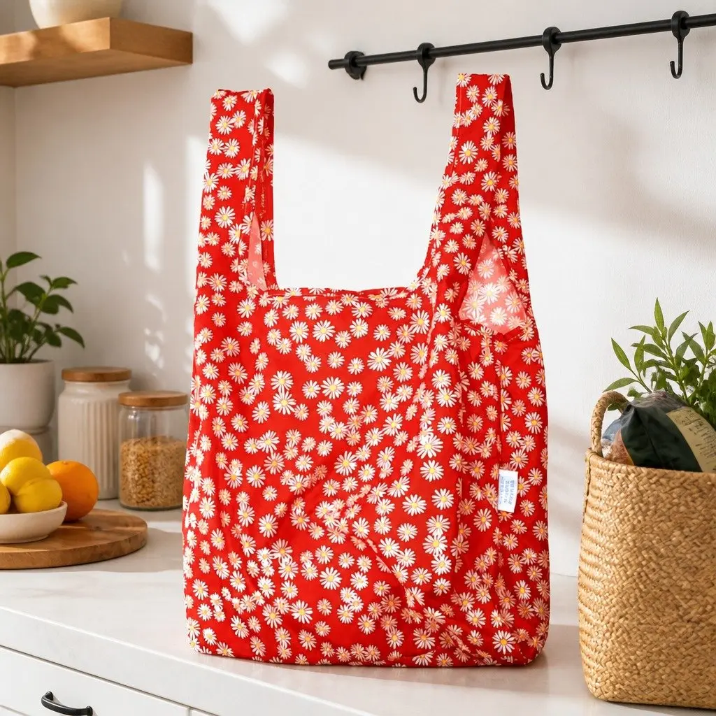Eco-Friendly Medium Daisy Pattern Foldable Grocery Tote