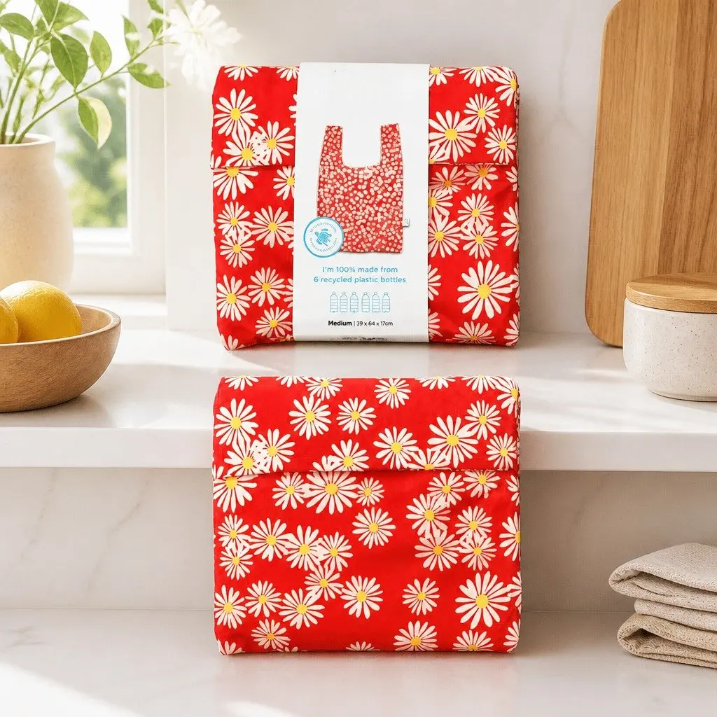Eco-Friendly Medium Daisy Pattern Foldable Grocery Tote