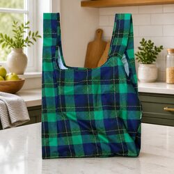 Durable Medium Tartan Pattern Foldable Grocery Tote