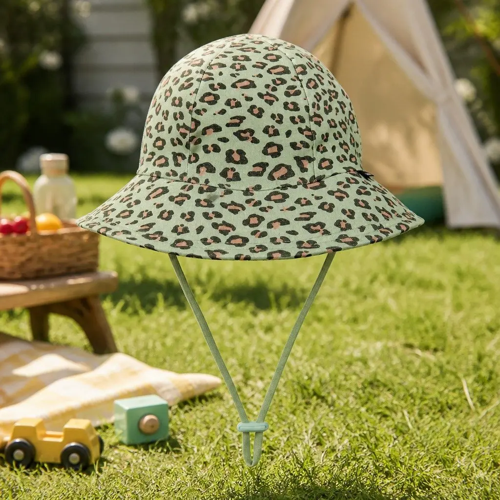 Leopard Print Kids Ponytail Bucket Hat with UPF50+