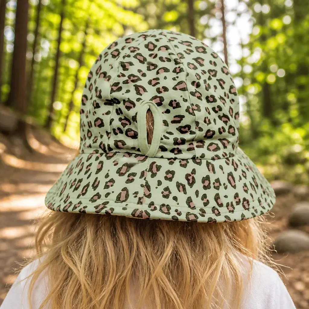 Ponytail Bucket Hat Cotton Size L Leopard Print