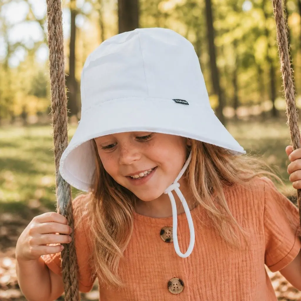 Kids Bucket Hat Cotton L White with Ruffle